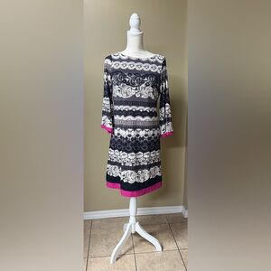 Eliza J Dress Print Dress with Pink Trim Size 8